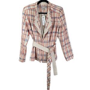 Chinos Women's Striped Tweed Belted Jacket Blazer Size‎ 4 US